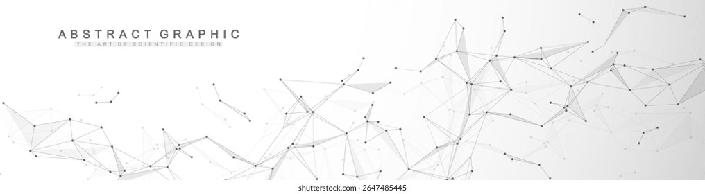 Pontos de conexão de rede de tecnologia abstratos. Tecnologia digital e histórico de análise de big data. Fundo branco com linhas de plexo. Fundo geométrico com malha abstrata