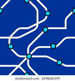 Abstract tech pattern with curved white lines and cyan nodes on blue background, ideal for digital, AI, and coding themes.