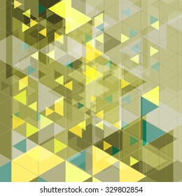 Abstract tech retro geometric background. Yellow and green triangles. Vector illustration