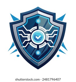 Abstract tech shield logo design. Tech digital element combined with shield emblem.