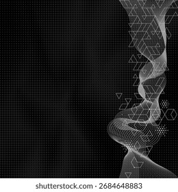 Abstract Tech Waveform on Dark Background (em inglês). Visualização de fluxo de dados de rede abstrata em fundo preto.