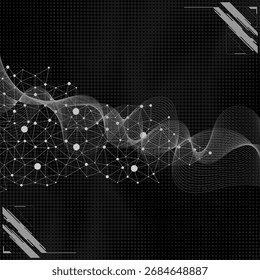 Abstract Tech Waveform on Dark Background (em inglês). Visualização de fluxo de dados de rede abstrata em fundo preto.