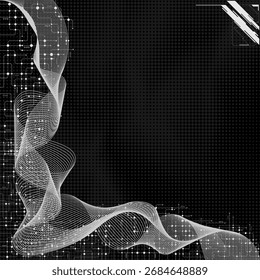 Abstract Tech Waveform on Dark Background (em inglês). Visualização de fluxo de dados de rede abstrata em fundo preto.