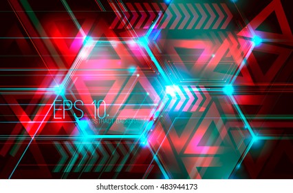 Abstract technical background with circles, sparkles and stripes.