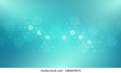 Abstract technical background with gears and cogs icons. Template design for innovation technology. Vector illustration