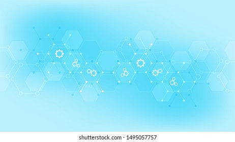 Abstract technical background with gears and cogs icons. Template design for innovation technology. Vector illustration