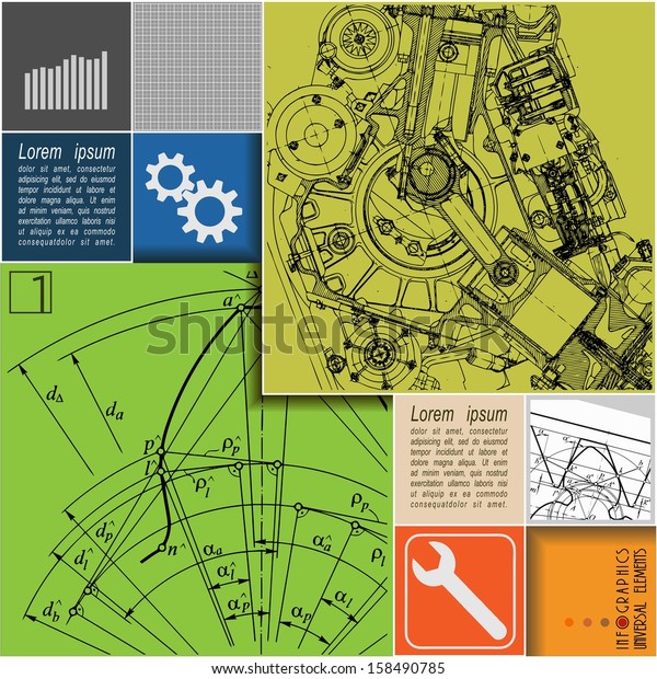 Abstract Technical Background Infographics Engine Gear Stock Vector Royalty Free 158490785