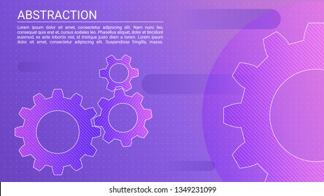 Abstract technical background. Mechanical gears on a purple background. Geometric shapes in trendy colors