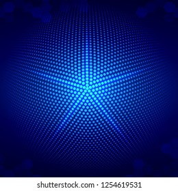 Abstract technical background from spheres. Perspective circle with the effect of glow and glare. Halftone  vector illustration