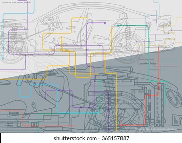 Abstract technical car drawing background