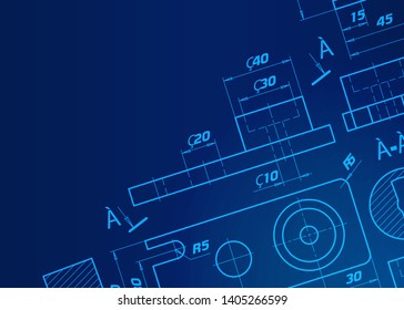Abstract technical design. Architectural blueprint. Mechanics blueprints. Detailed plan. Technical drawing background. Graphic design elements. Mechanical engineering drawings. Vector Illustration 
