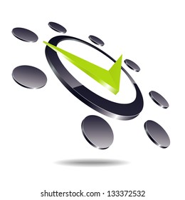 abstract technical icon with dark dots and green arrows, isolated on white with shadow