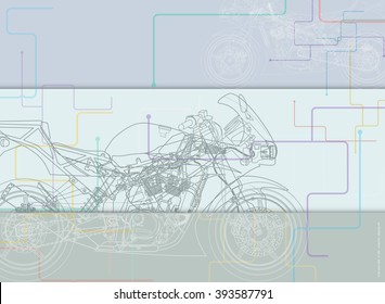 Abstract technical motorcycle drawing background