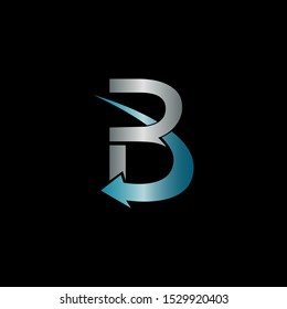 Abstract Techno Arrow Letter B logo icon design concept  blue metal and silver color.