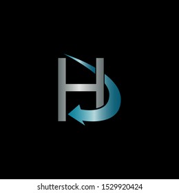 Abstract Techno Arrow Letter H logo icon design concept  blue metal and silver color.