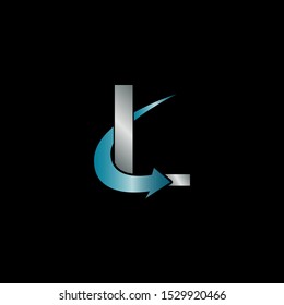 Abstract Techno Arrow Letter L logo icon design concept  blue metal and silver color.