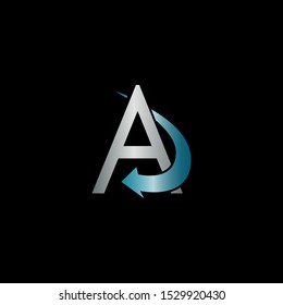 Abstract Techno Arrow Letter A logo icon design concept  blue metal and silver color.
