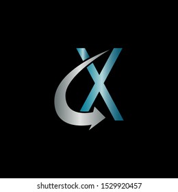 Abstract Techno Arrow Letter X logo icon design concept  blue metal and silver color.