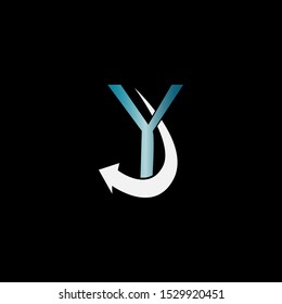 Abstract Techno Arrow Letter Y logo icon design concept  blue metal and silver color.