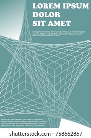 Abstract techno background with 3d grid on green background, white crossing wireframe lines, flyer, poster, bill, leaflet, book cover template