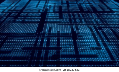 Abstract techno background. 3d technological composition. Information technology concept. Digital cyberspace with particles. 3d vector illustration.