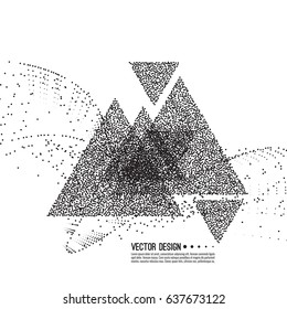 Abstract techno background with atom, molecule triangle. Dynamic stream fragments of dot.