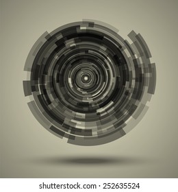 Abstract techno background as the camera lens. Circular concentric elements of different transparency. Scalable vector objects.