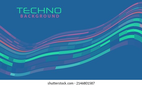 Abstract techno background with curved stripes. Stylish vector graphic pattern