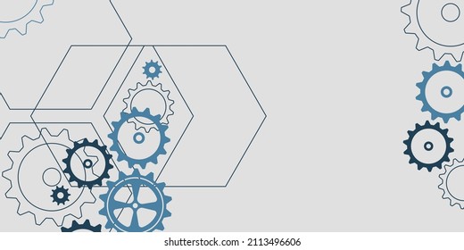 Abstract techno background with gears and geometric elements. Vector illustration of gear mechanism.