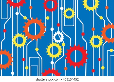 Abstract techno background with gears and lines. 