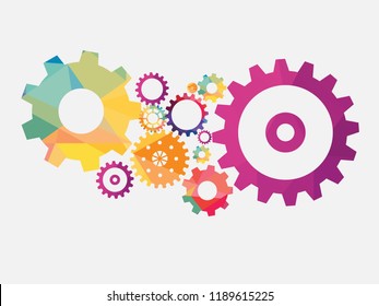 Abstract techno background with geometric colorful gear wheels. Space for text. Vector modern mechanism industrial concept. Technology gears background. gear wheels Vector illustration 