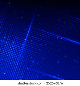 Abstract techno background with many blue bright glowing lines