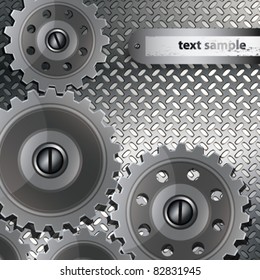 Abstract techno background with metal gears on a fluted texture.