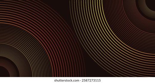 Abstract techno background orange lines overlapping on layers in dark space with circle effect decoration. Modern line style concept.