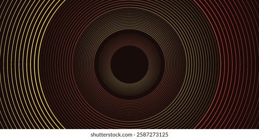 Abstract techno background orange lines overlapping on layers in dark space with circle effect decoration. Modern line style concept.
