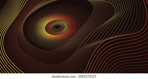 Abstract techno background orange lines overlapping on layers in dark space with circle effect decoration. Modern line style concept, vector illustration