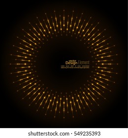 Abstract techno background with rays with glowing particles. Lights vector frame. 