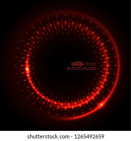 Abstract techno background with spirals and rays with glowing particles. Tech design. Lights vector frame. Glowing dots.  red, maroon, crimson, magenta, ruby