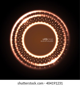 Abstract techno background with spirals and rays with glowing particles. 