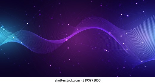 Abstract techno banner with flowing lines and plexus design