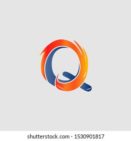 Abstract Techno Circle Fire Letter Q logo icon design concept for technology business or more brand identity.