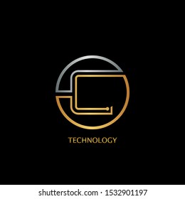Abstract Techno Circle line Letter C logo icon design concept with gold and silver color for technology business or more brands.