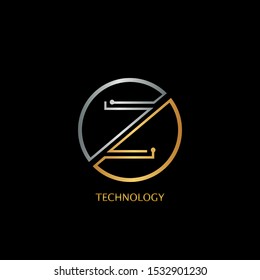 Abstract Techno Circle line Letter Z logo icon design concept with gold and silver color for technology business or more brands.