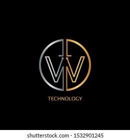 Abstract Techno Circle line Letter W logo icon design concept with gold and silver color for technology business or more brands.