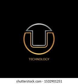 Abstract Techno Circle line Letter U logo icon design concept with gold and silver color for technology business or more brands.