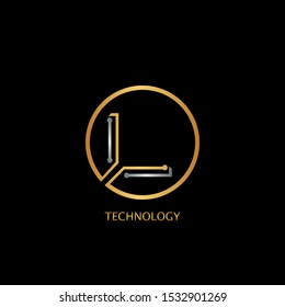 Abstract Techno Circle line Letter L logo icon design concept with gold and silver color for technology business or more brands.