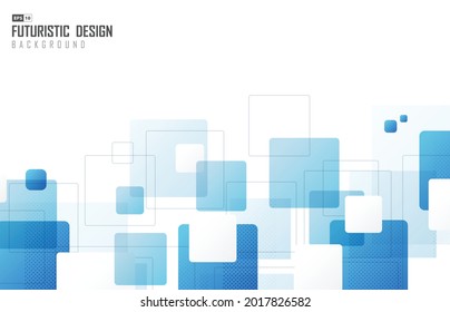 Abstract Techno Design Of Blue Square Matrix With Halftone Decorative Artwork. Overlapping For Modern Design Background. Illustration Vector