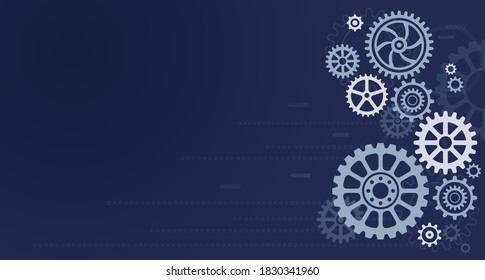 Abstract techno gear background. blue background with geometric colorful gear wheels. Space for text. Vector gears modern mechanism. 