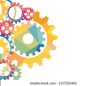 Abstract techno gear background with geometric colorful gear wheels. Space for gear text. Vector gears modern mechanism industrial concept. Technology gears background. gears Vector illustration 