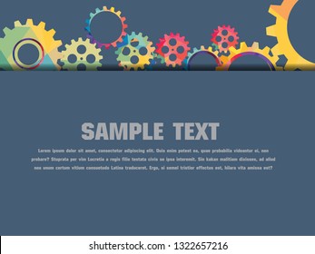 Abstract techno gear background with geometric colorful gear wheels. Space for gear text. Vector gears modern mechanism industrial concept. Technology gears background. gears Vector illustration 